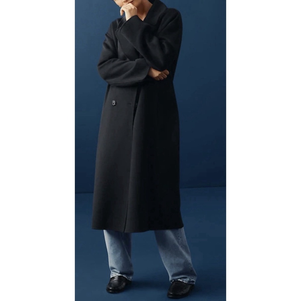 NWT Gap Oversized Black Wool Coat L Tall Long Double Breasted Trench City Chic
